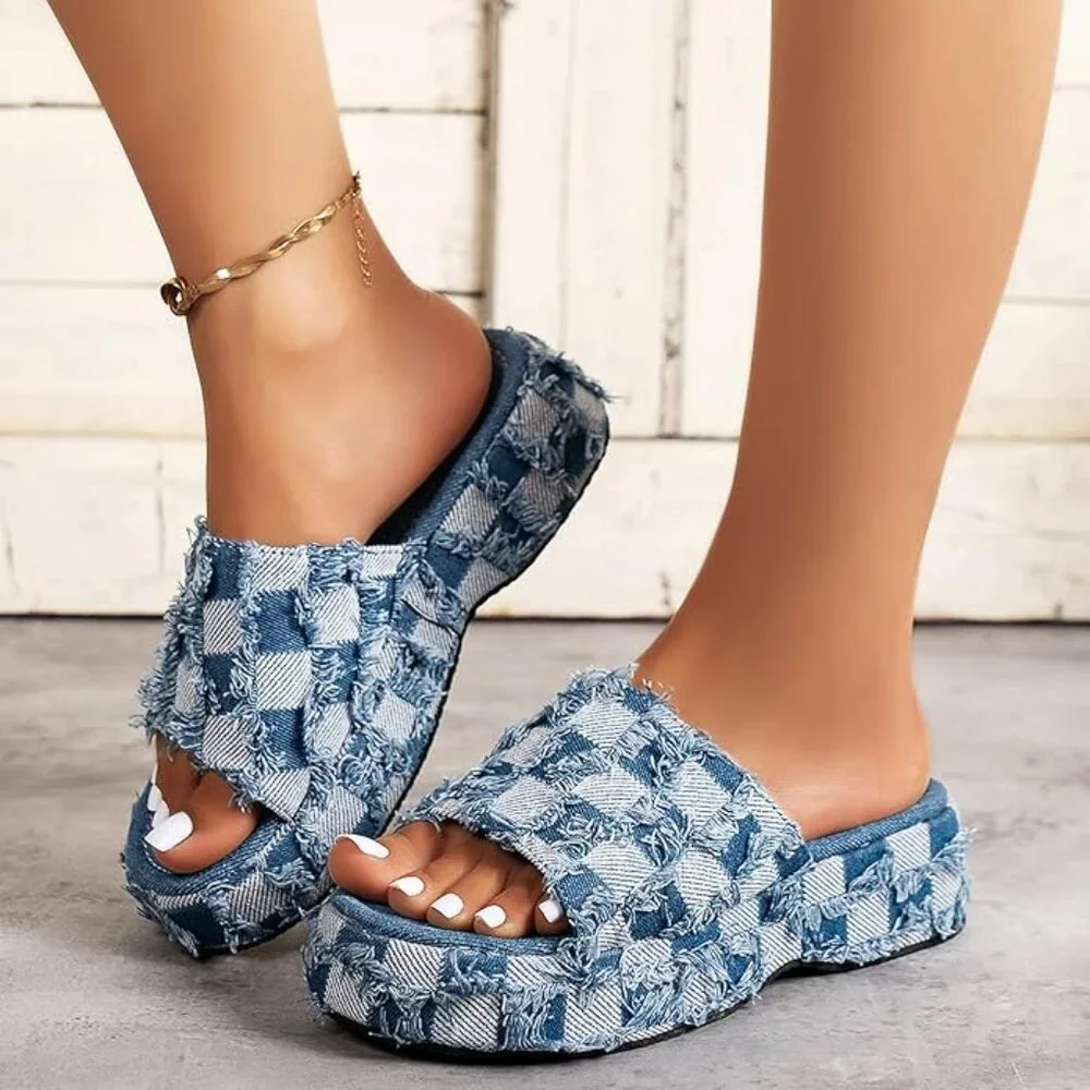 Women's Denim Boho Sandals - Picture 1 of 7